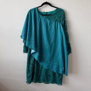 Plus size teal cape dress